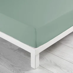 maxibazar Drap Housse 160X200Cm Coton Lave 57 Fils Linette Sauge