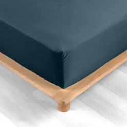 maxibazar Drap Housse 160X200Cm Percale Uni 78 Fils Bleu Nuit