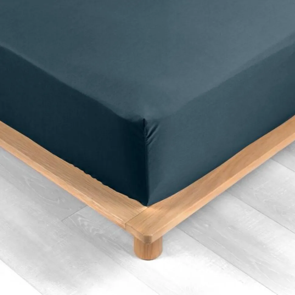 maxibazar Drap Housse 160X200Cm Percale Uni 78 Fils Bleu Nuit