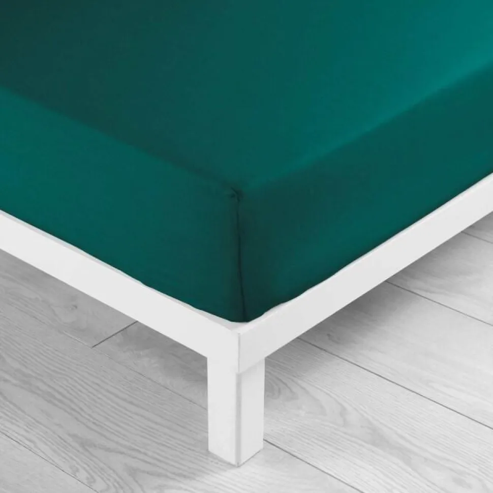 maxibazar Drap Housse 140X190Cm Uni 57 Fils Lina Emeraude