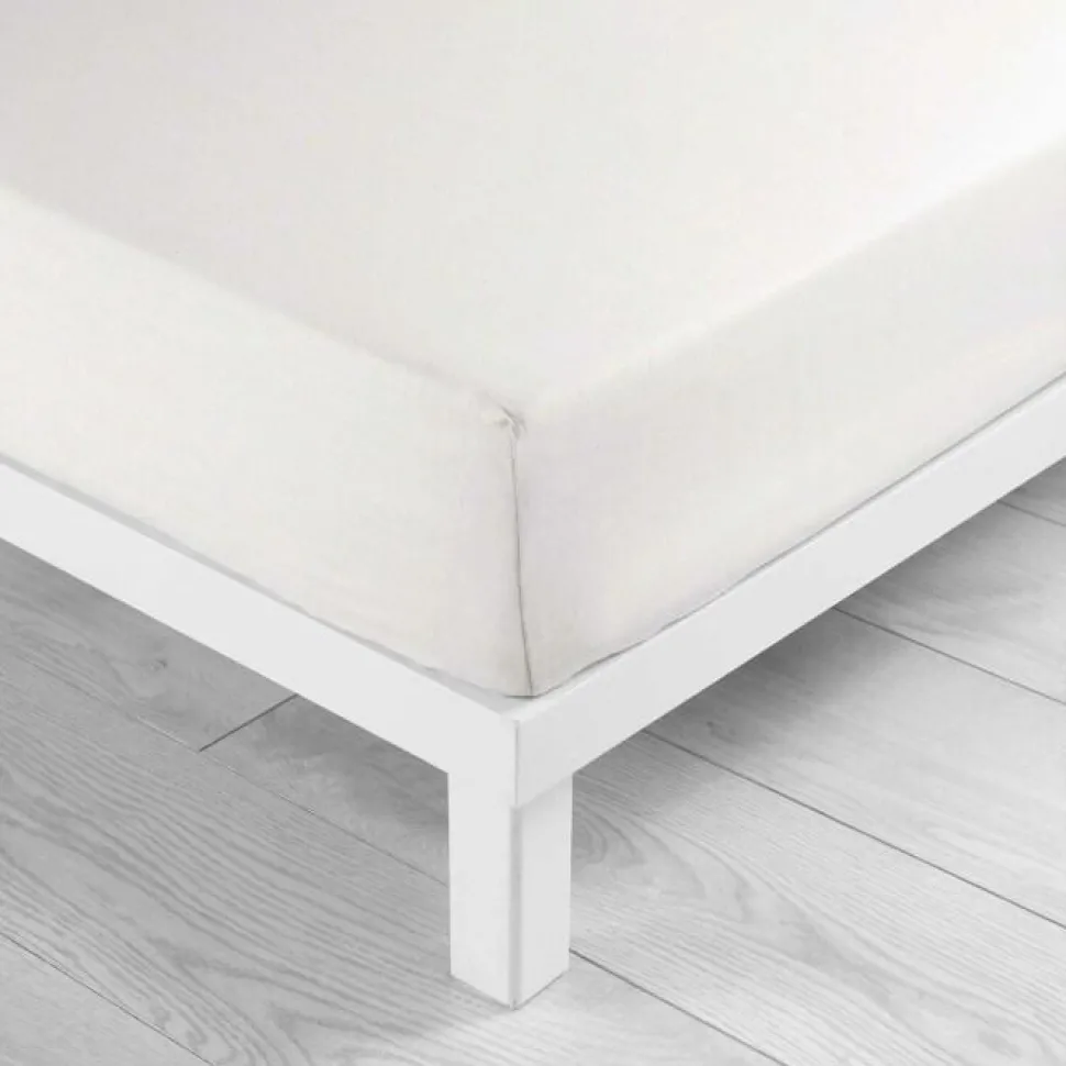 maxibazar Drap Housse 140X190Cm Uni 57 Fils Lina Blanc