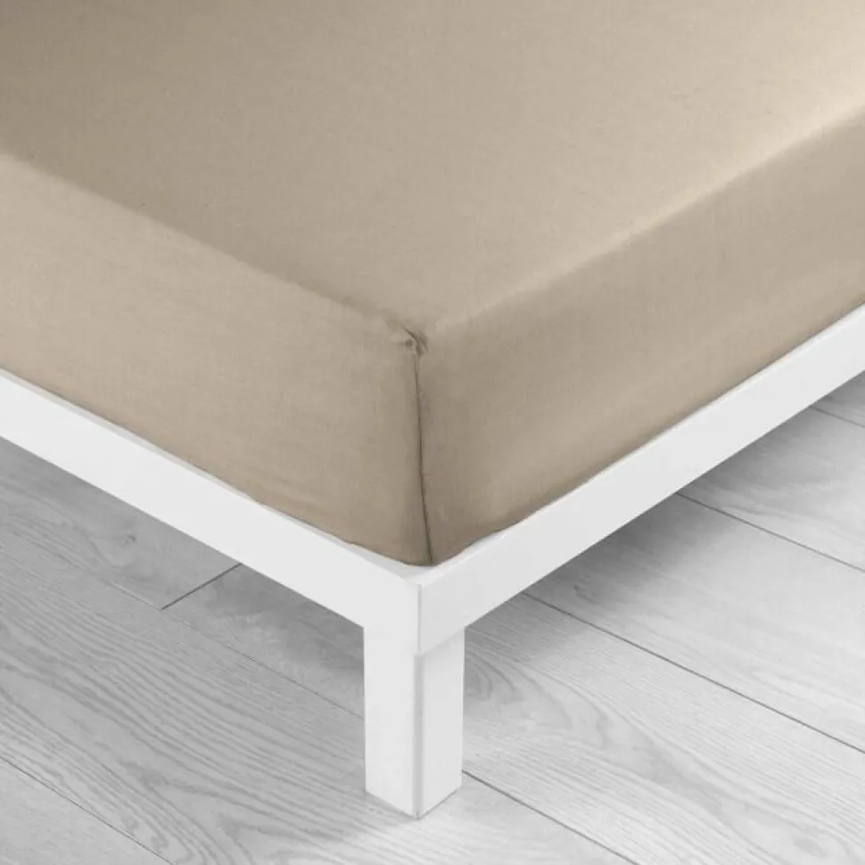 maxibazar Drap Housse 140X190Cm Uni 57 Fils Lina Sable