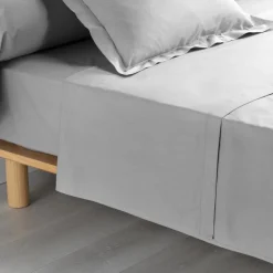 maxibazar Drap Plat 2 P 240X300Cm Percale Uni Gris Point Bourdon