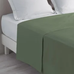 maxibazar Drap Plat 1 Personne 180X290Cm Uni Lina Kaki