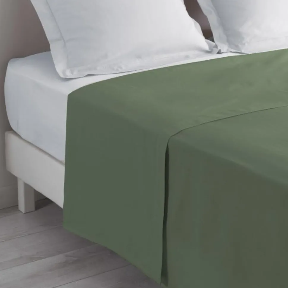 maxibazar Drap Plat 1 Personne 180X290Cm Uni Lina Kaki