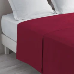 maxibazar Drap Plat 1 Personne 180X290Cm Uni Lina Bourgogne