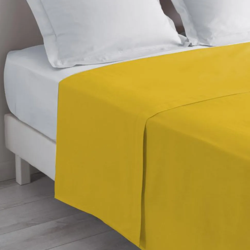 maxibazar Drap Plat 1 Personne 180X290Cm Uni 57 Fils Lina Ocre