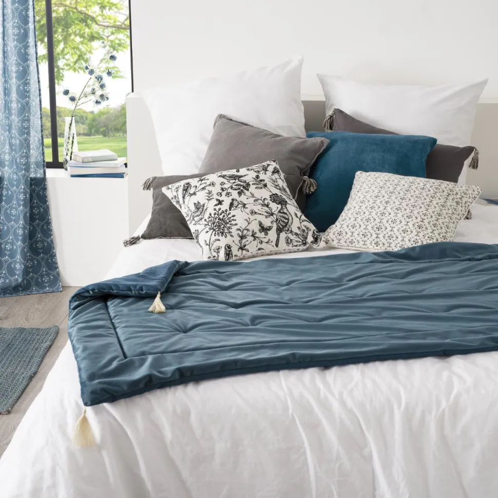 Atmosphera Edredon Sonia En Velours Bleu 80X180Cm