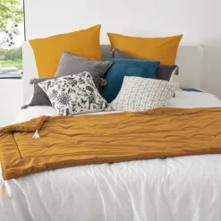 Atmosphera Edredon Sonia En Velours Jaune Moutarde 80X180Cm