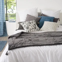 Atmosphera Edredon Sonia En Velours Gris 80X180Cm