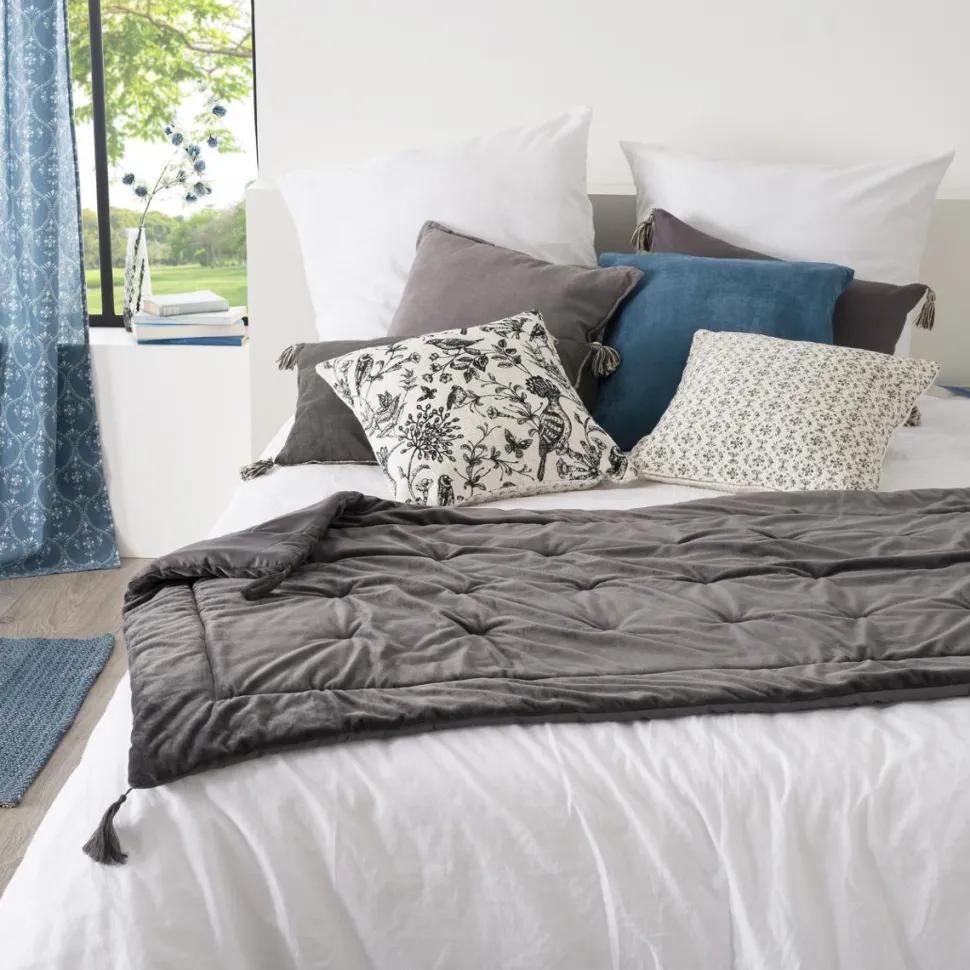 Atmosphera Edredon Sonia En Velours Gris 80X180Cm