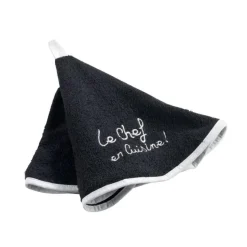 maxibazar Essuie Main Rond 60 Cm Eponge Brodee Cuistot Noir