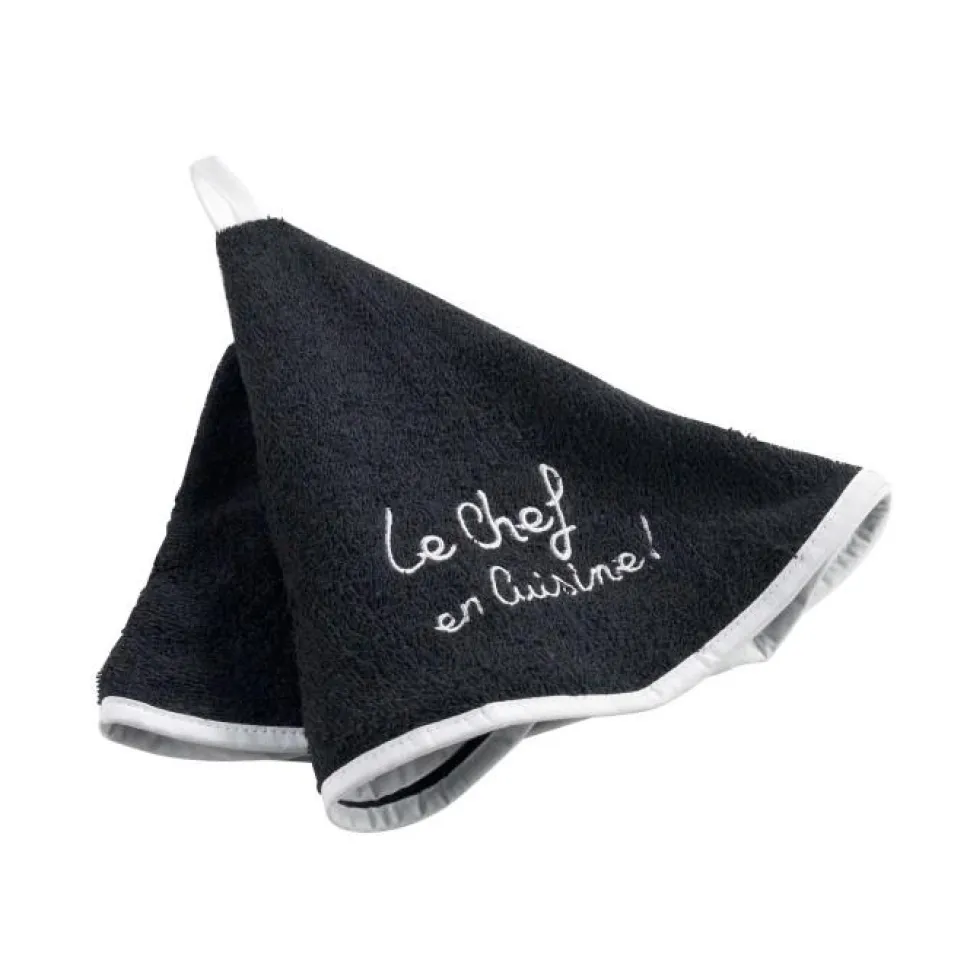 maxibazar Essuie Main Rond 60 Cm Eponge Brodee Cuistot Noir