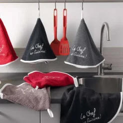 maxibazar Essuie Main Rond 60 Cm Eponge Brodee Cuistot Anthracite