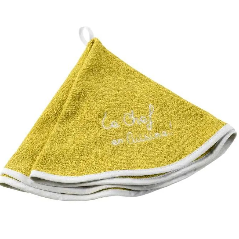 maxibazar Essuie Main Rond 60 Cm Eponge Brodee Cuistot Jaune