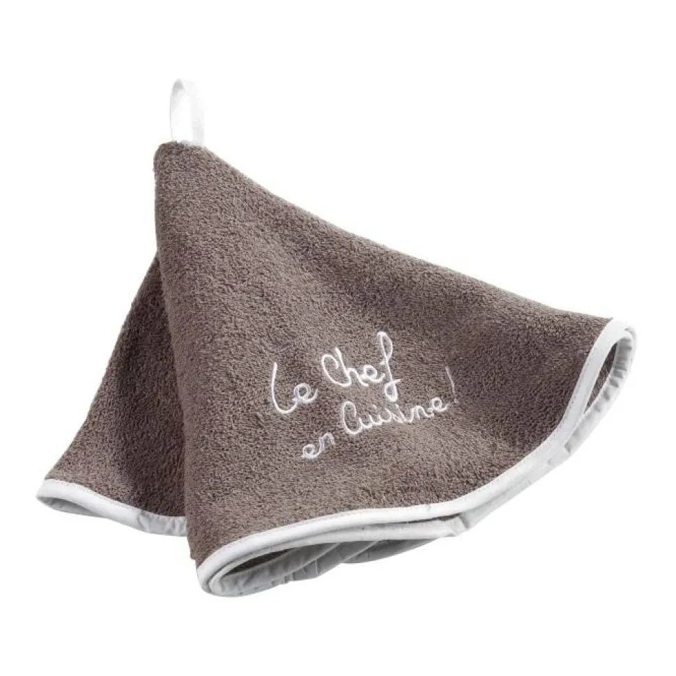 maxibazar Essuie Main Rond 60 Cm Eponge Brodee Cuistot Taupe