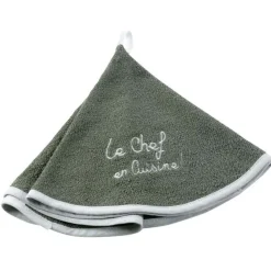 maxibazar Essuie Main Rond 60 Cm Eponge Brodee Cuistot Kaki