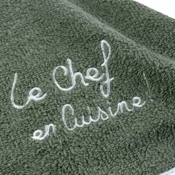 maxibazar Essuie Main Rond 60 Cm Eponge Brodee Cuistot Kaki