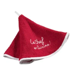 maxibazar Essuie Main Rond 60 Cm Eponge Brodee Cuistot Rouge