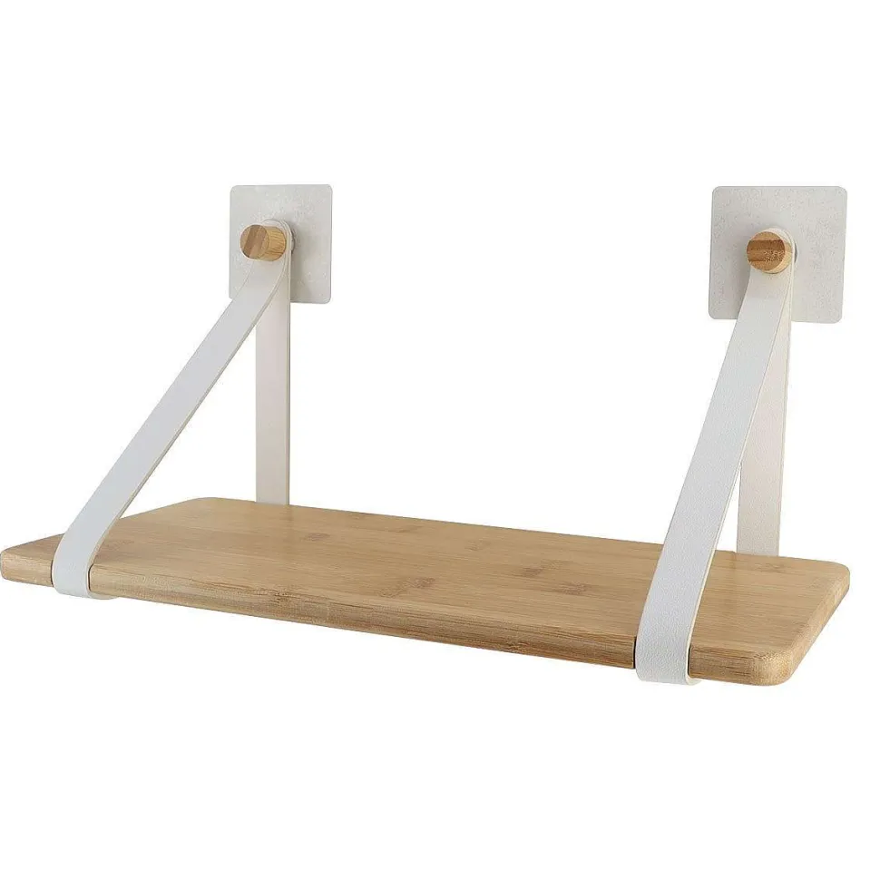 Etagere Bambou Avec Lanieres A Fixer Blanc Bambou