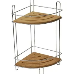 Etagere D Angle Fil Metal Bambou 2 Niveaux Chrome Bamb