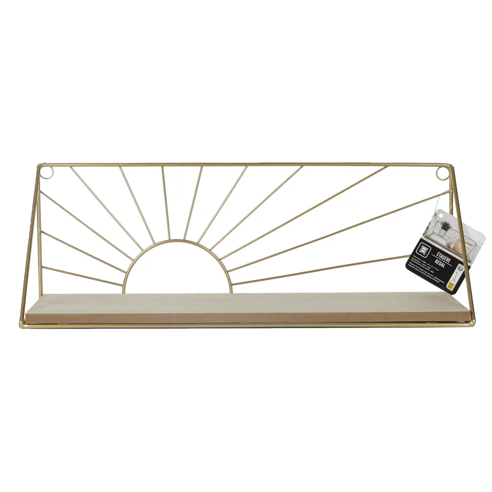 maxibazar Etagere Murale Soleil Filaire Dore 43X12Cm