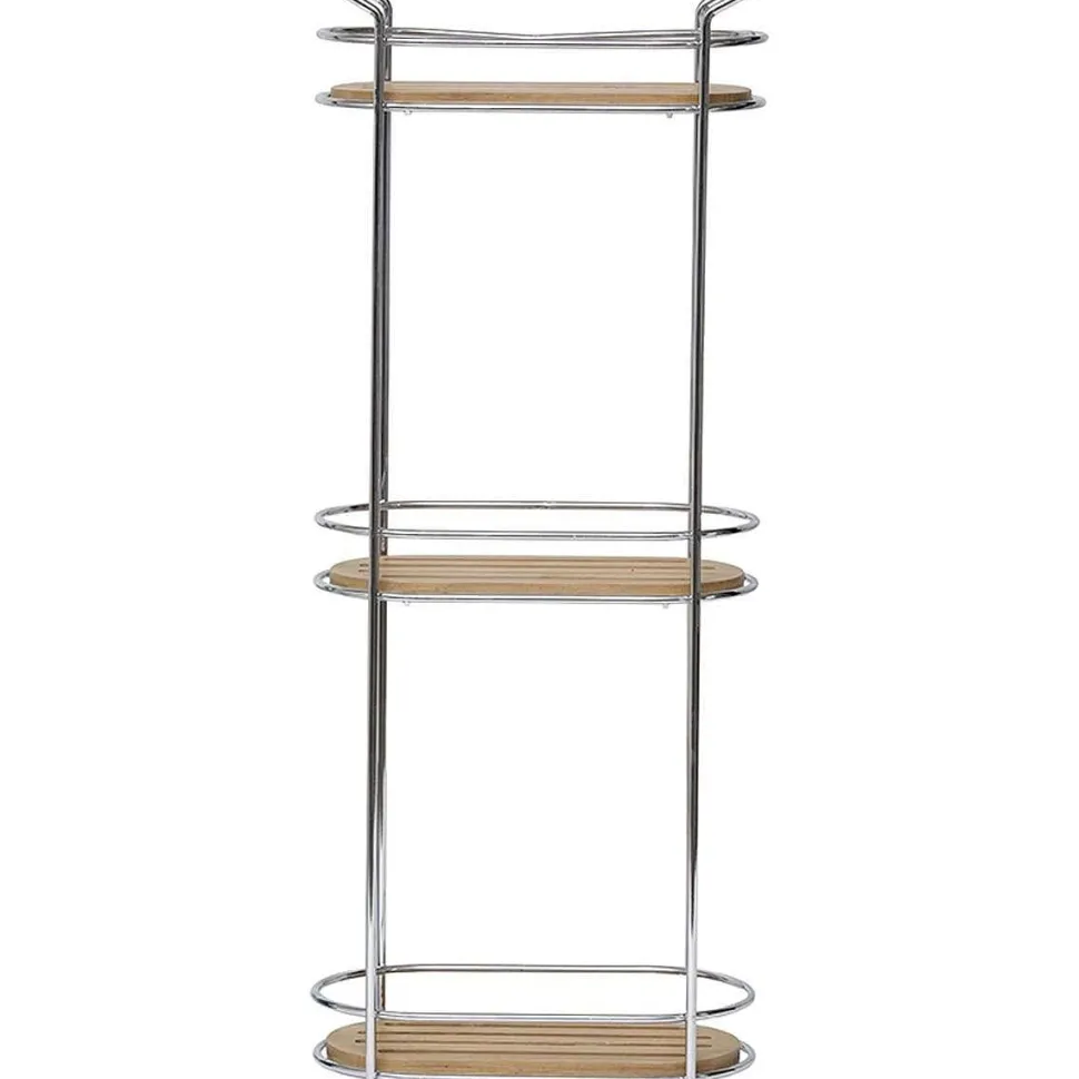 Etagere Ovale Fil Metal A Poser 3 Niveaux Bambou Chrome Bamb