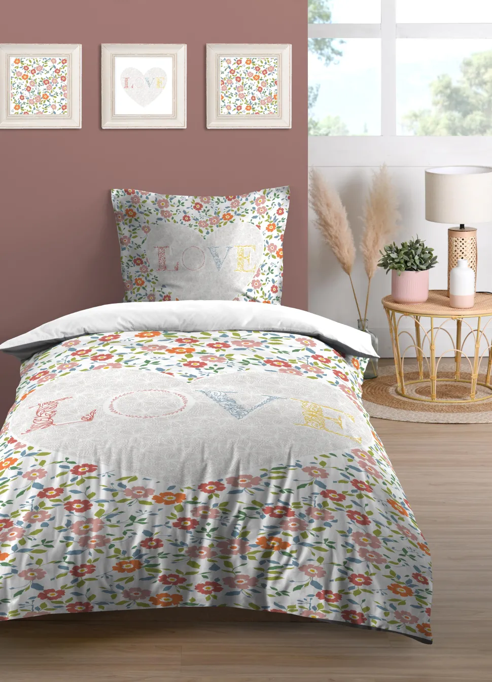 maxibazar Fleurette Housse Couette 140X200Cm Et Taies 63X63Cm 57 Fils