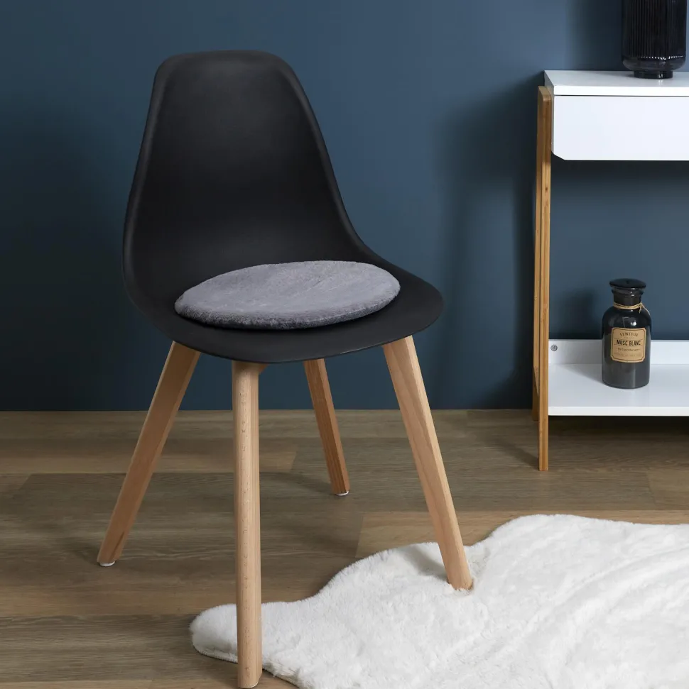 maxibazar Galette Chaise Imitation Fourrure Fin Gris 34Cm