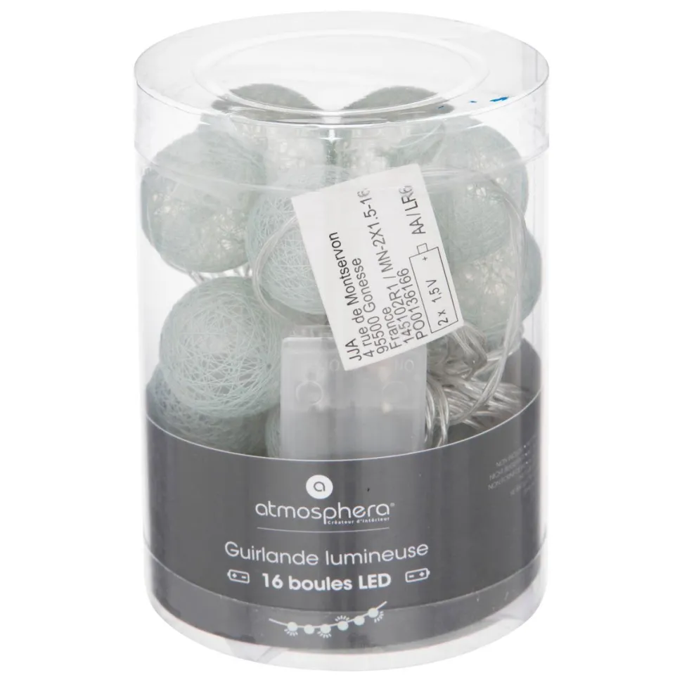 maxibazar Guirlande Led Pile 16 Boules Celadon D.3.5Cm