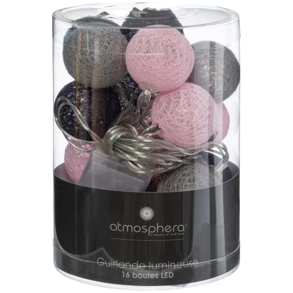 Atmosphera Guirlande Led Pile 16 Boules Smoky D.3.5Cm