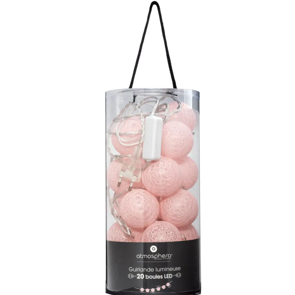 Atmosphera Guirlande Led Secteur 20 Boules Rose D.6Cm