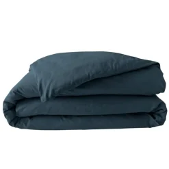 maxibazar Housse Couette 260X240Cm Percale Uni 78 Fils Bleu Nuit