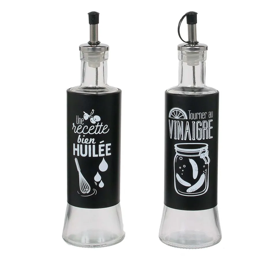 Huile Vinaigre Verre Acier 6.7X24.8Cm