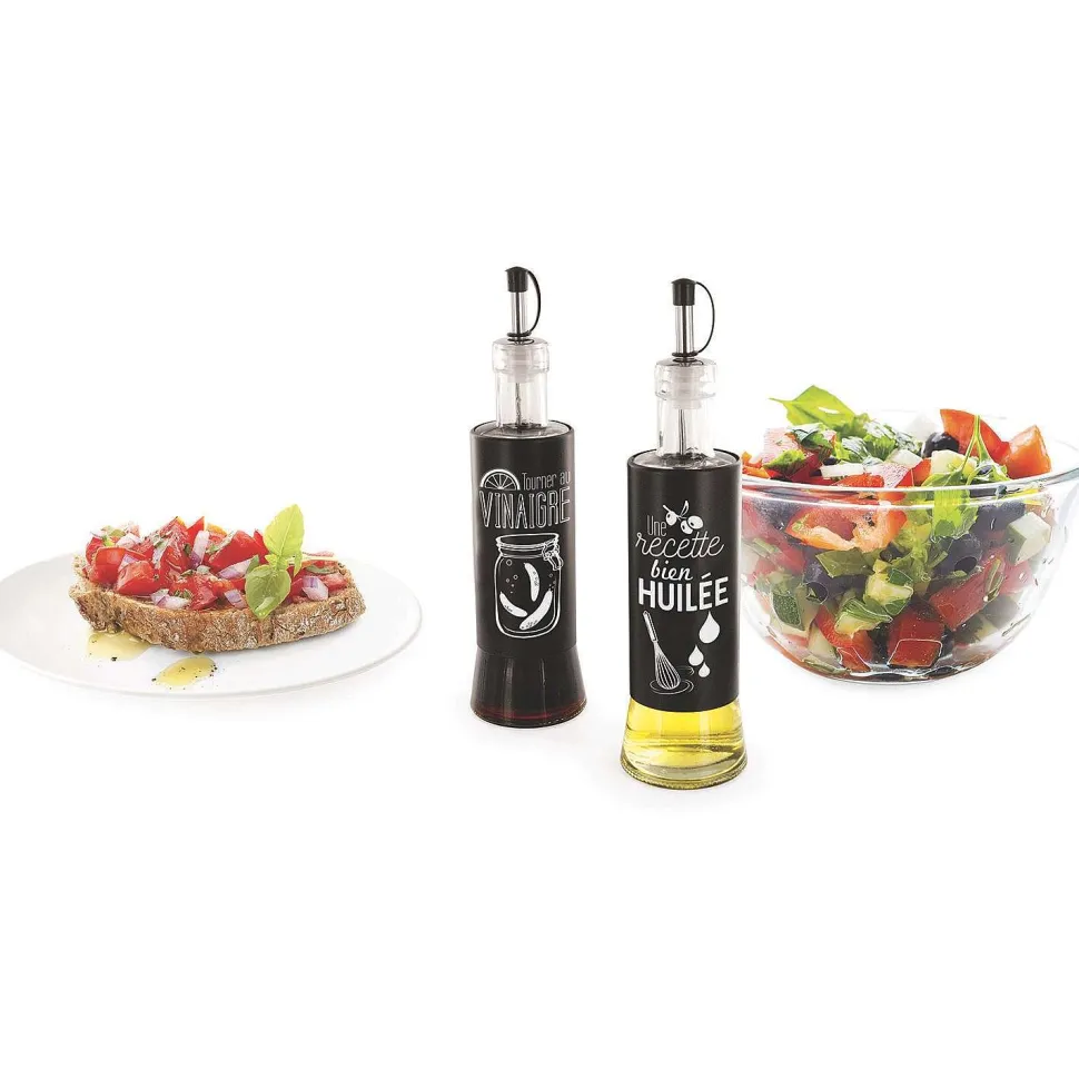 Huile Vinaigre Verre Acier 6.7X24.8Cm