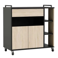 Indus Desserte 2Portes 1Tablette Chene Brut Noir