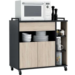 Indus Desserte 2Portes 1Tablette Chene Brut Noir