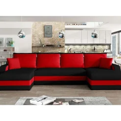 Kris Canapé Angle Convertible Panoramique Noir Et Rouge