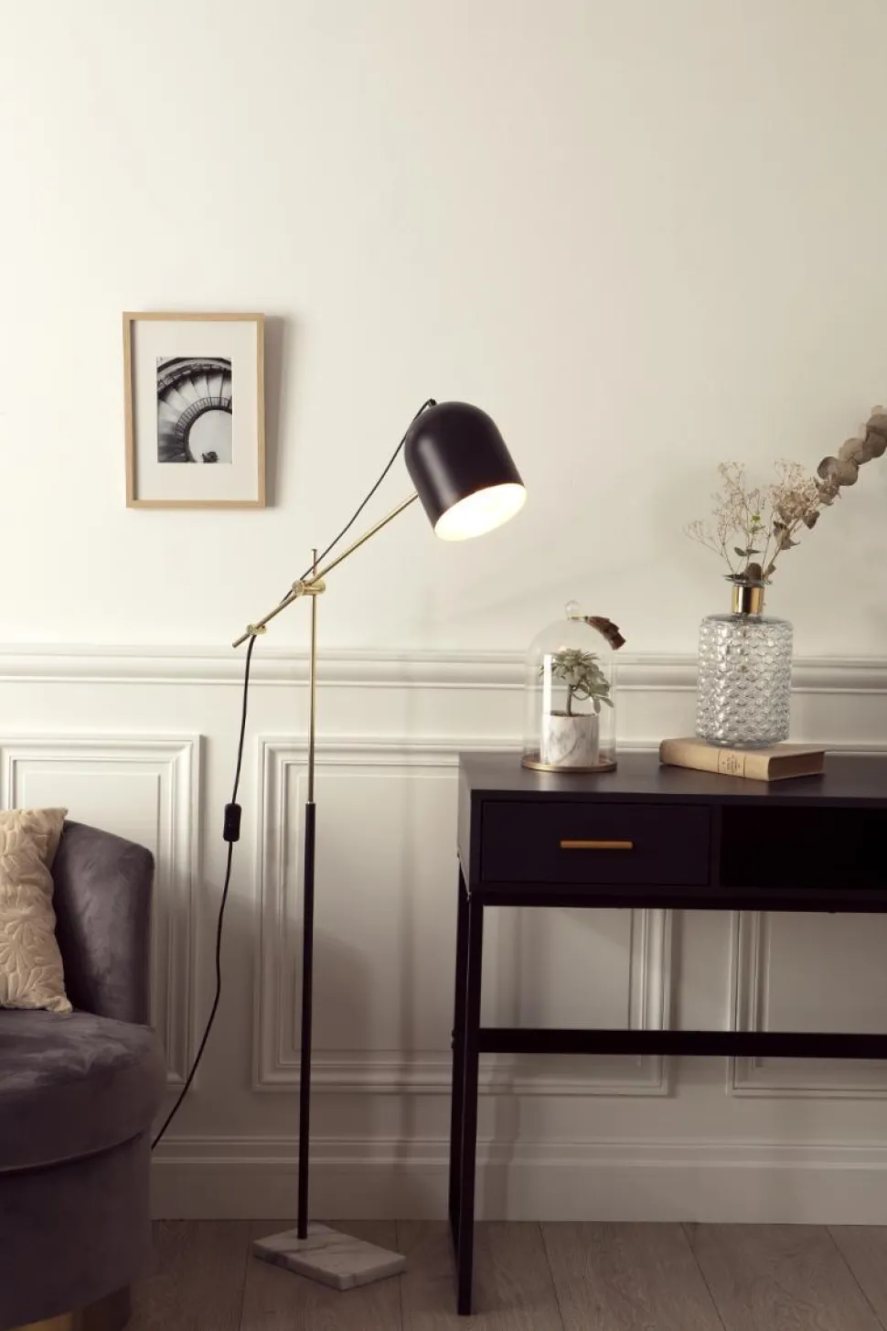 Atmosphera Lampadaire Arc Suite Noir Dore H.135Cm