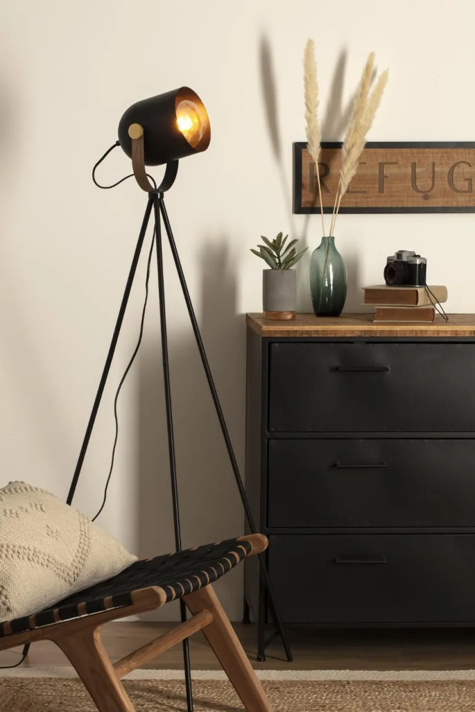 Atmosphera Lampadaire Trepied Bil Noir H.136Cm