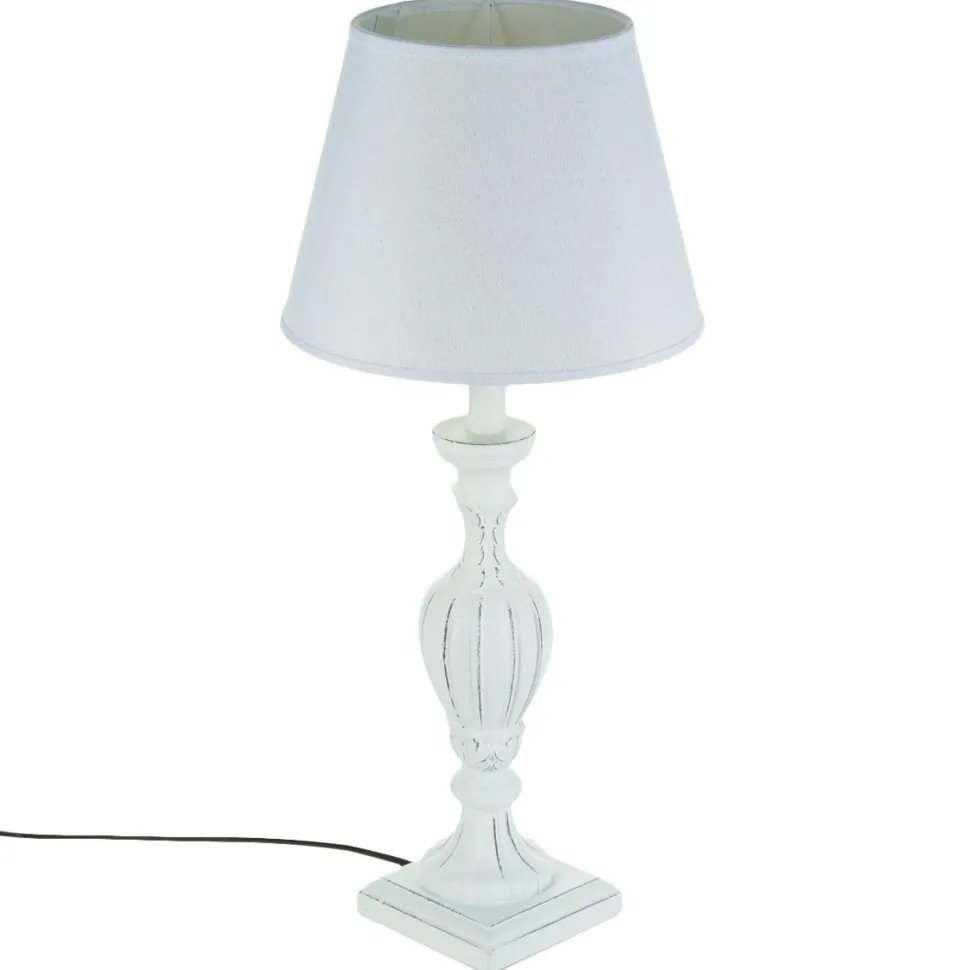 Atmosphera Lampe Bois Patine Blanc H.56Cm