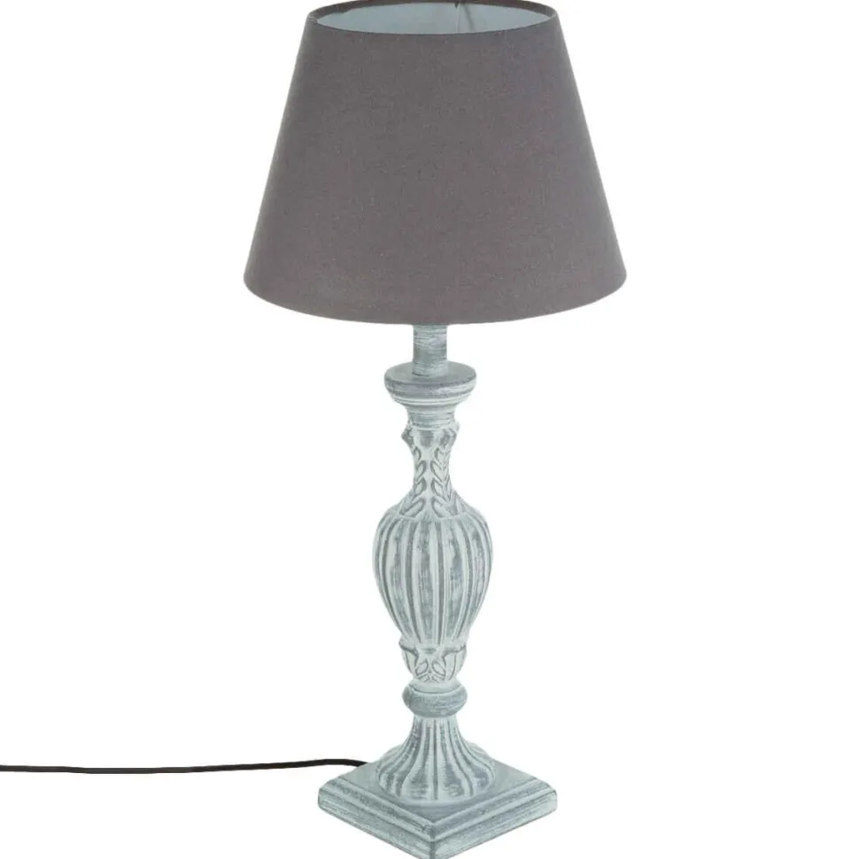 Atmosphera Lampe Bois Patine Gris H.56Cm