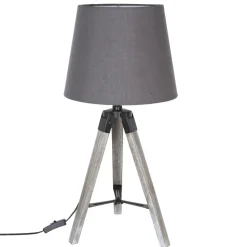 Atmosphera Lampe Bois Trepied Runo Gris H.58Cm