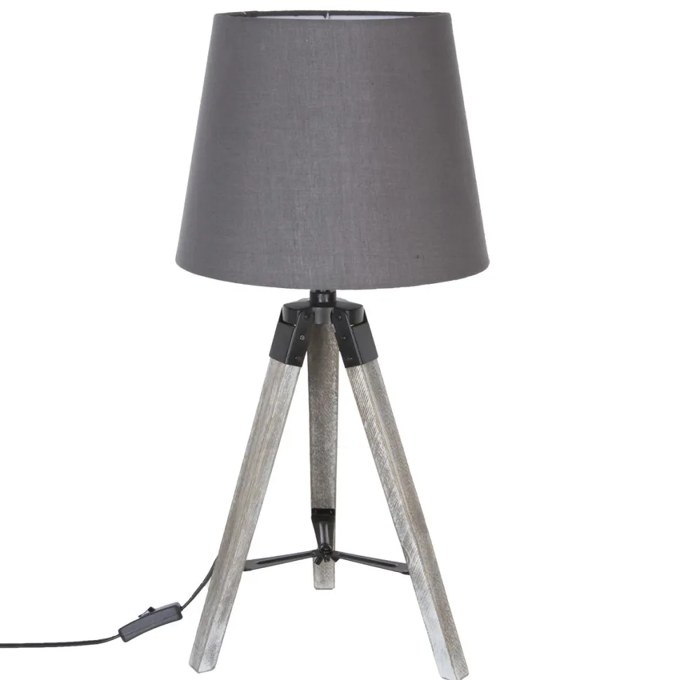 Atmosphera Lampe Bois Trepied Runo Gris H.58Cm