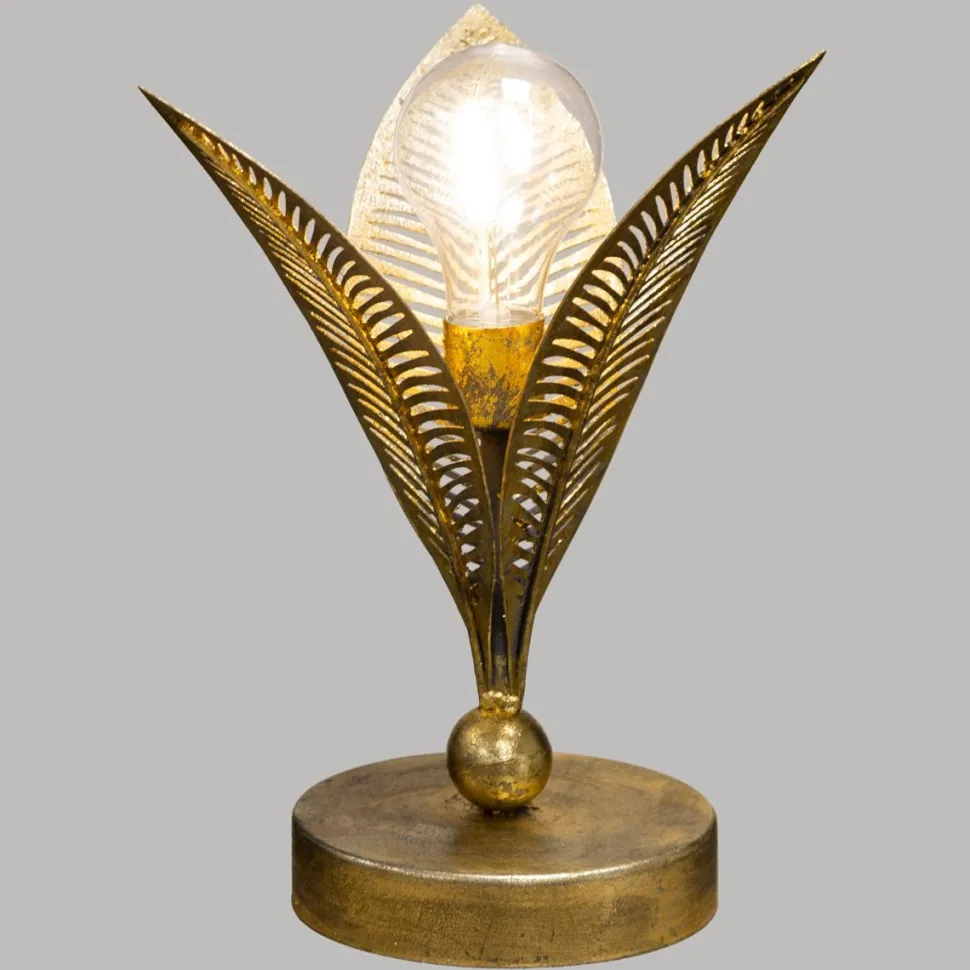 Atmosphera Lampe Led Feuille Metal Dore H.24.5Cm