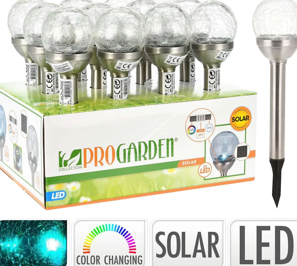 Lampe Solaire Boule Verre 2 Led Change De Couleur D.8Cm