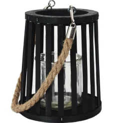 maxibazar Lanterne Noire Ajouree Anse Corde 14X16Cm