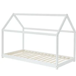 Lit Enfant Cabane Tiny Pin Blanc Sommier 90X190Cm