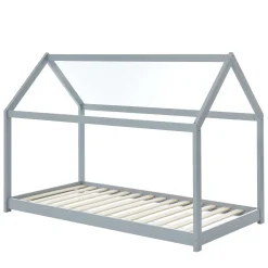 Lit Enfant Cabane Tiny Pin Gris Sommier 90X190Cm