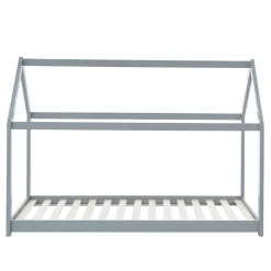 Lit Enfant Cabane Tiny Pin Gris Sommier 90X190Cm